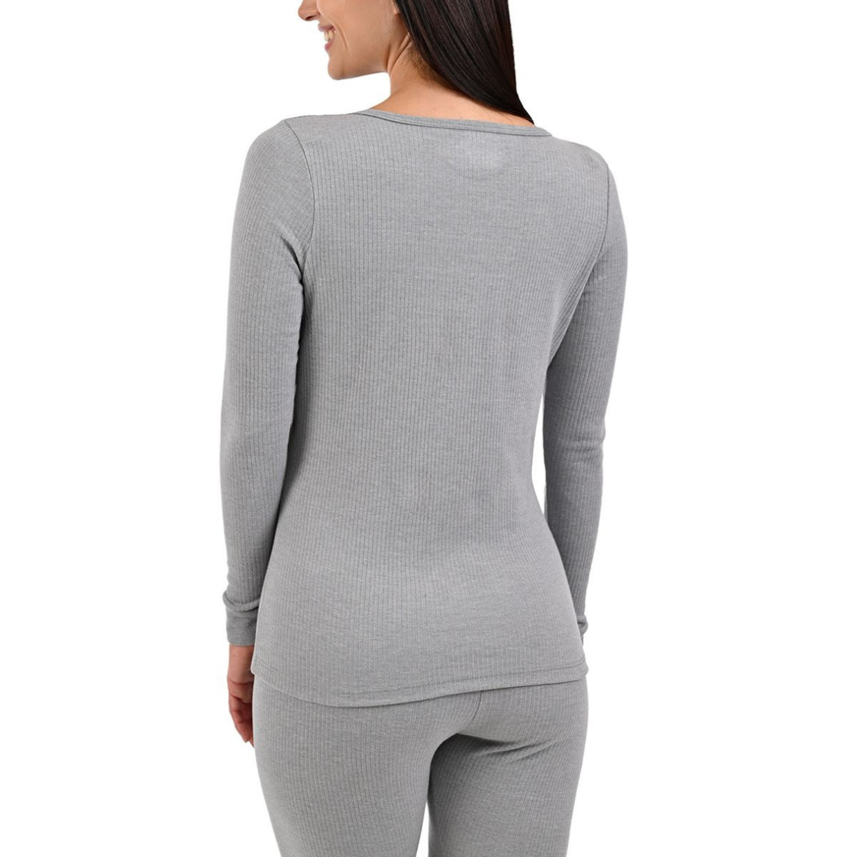 Camiseta térmica rib de cuello redondo en Gris