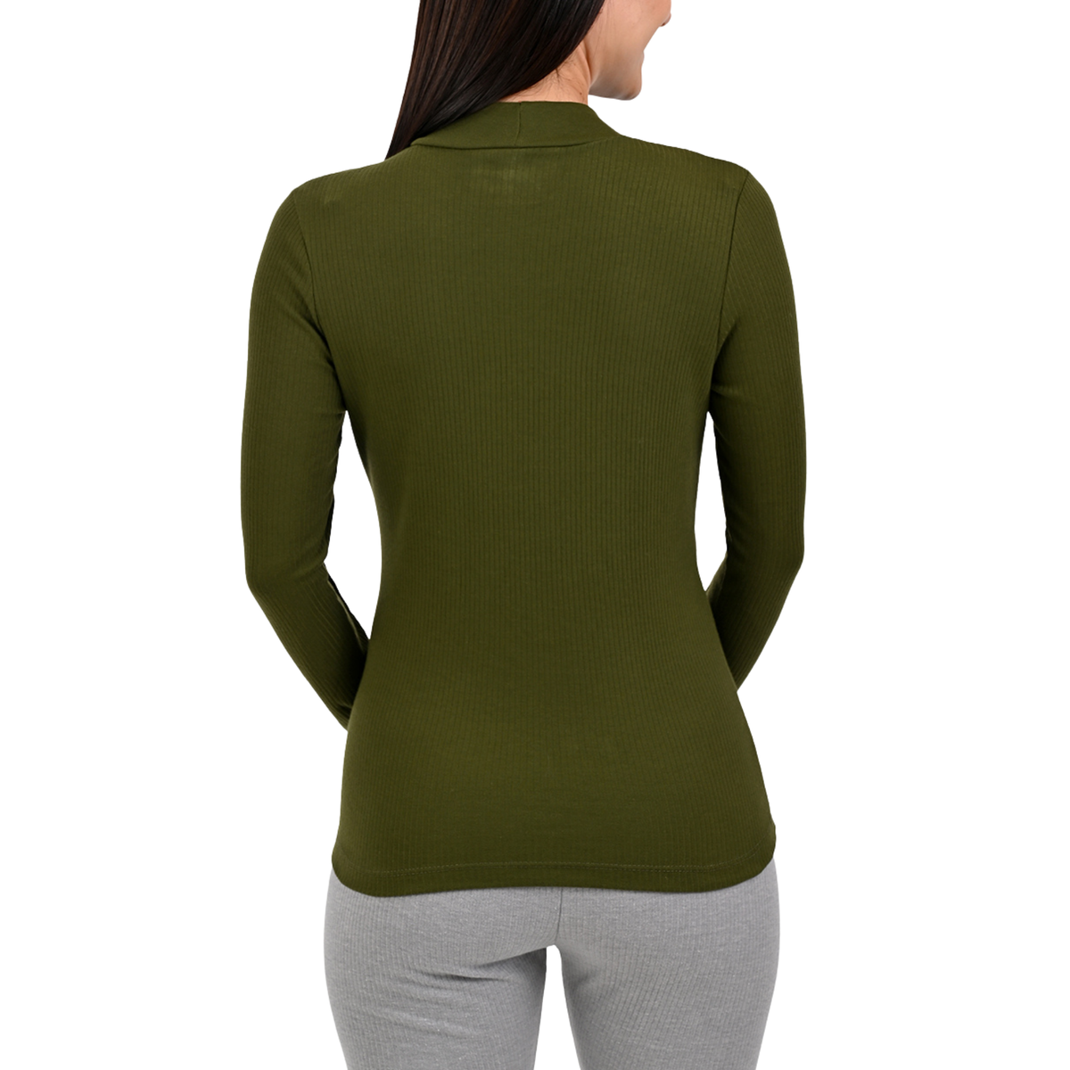 Camiseta térmica rib de cuello alto en Verde