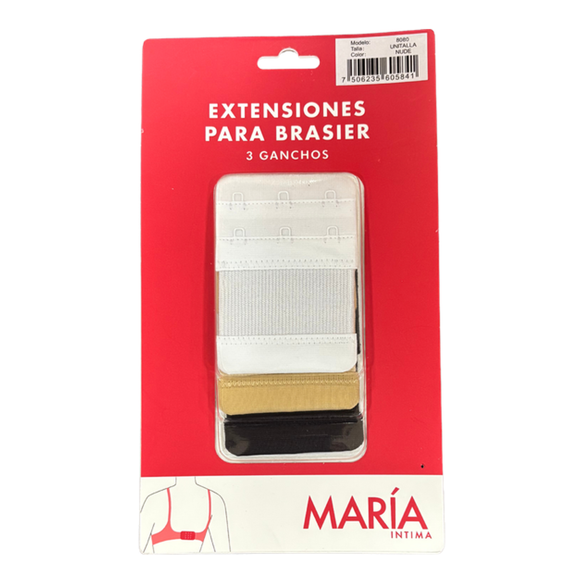 Empaque original de las extensiones para brasier de 3 ganchos María Íntima 8080