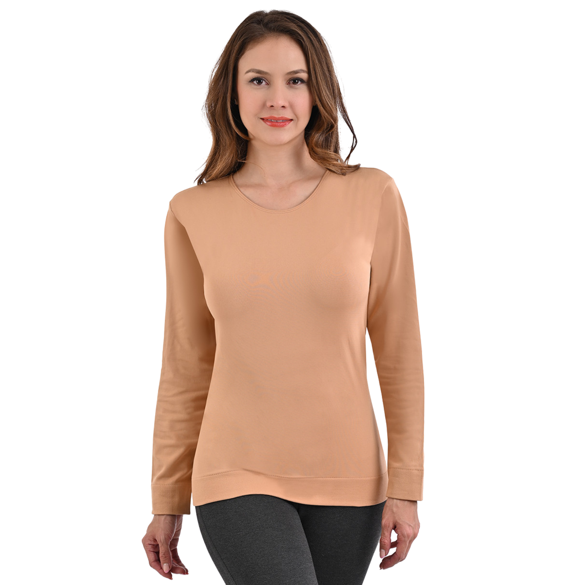 Camiseta afelpada de cuello redondo en Natural