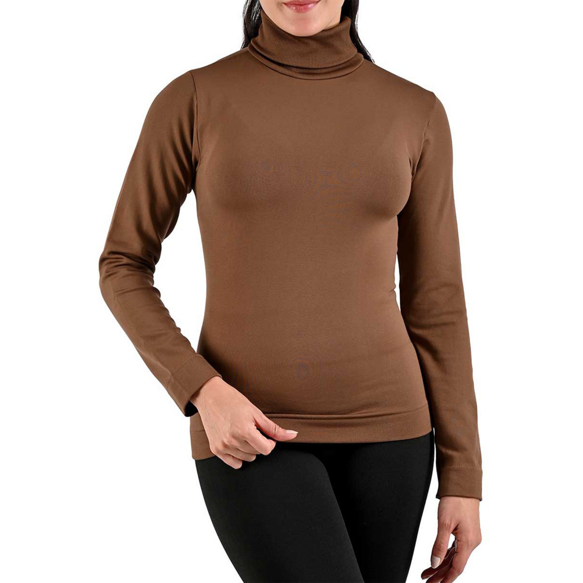 Camiseta afelpada de cuello de tortuga en Café