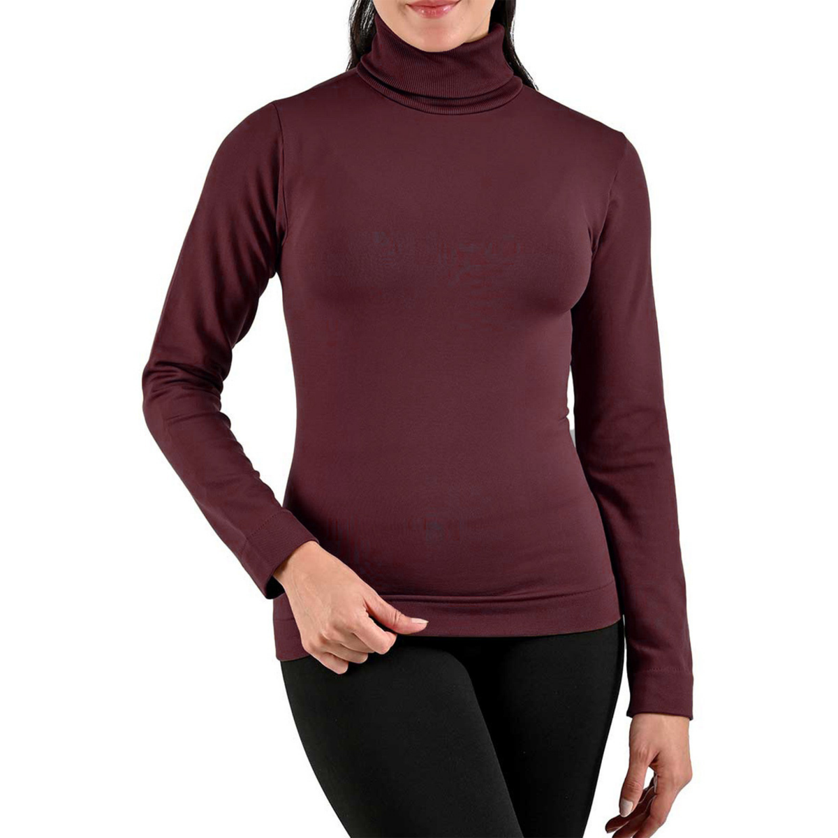 Camiseta afelpada de cuello de tortuga en Vino