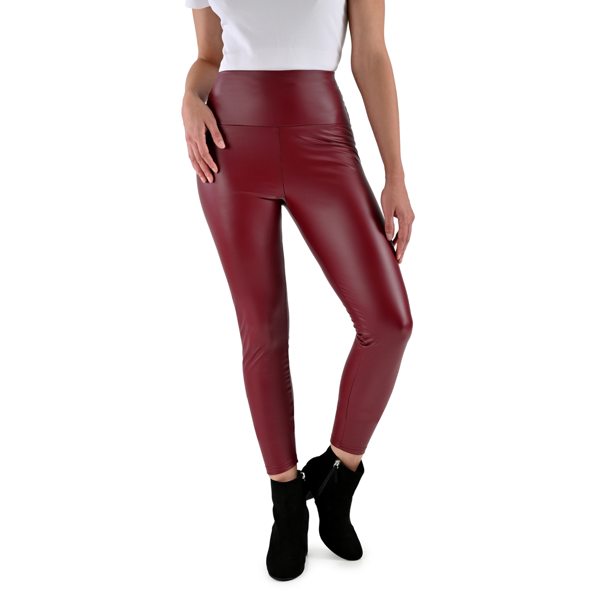 Leggings afelpados de vinipiel en Vino