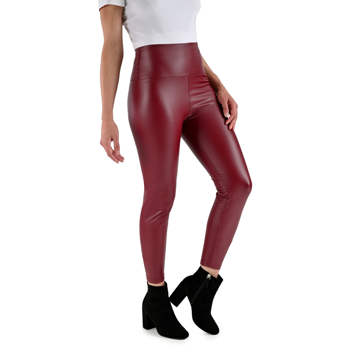 Leggings afelpados de vinipiel en Vino
