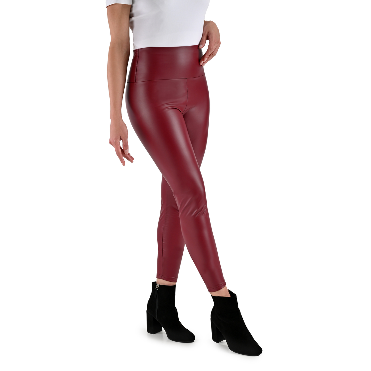Leggings afelpados de vinipiel en Vino