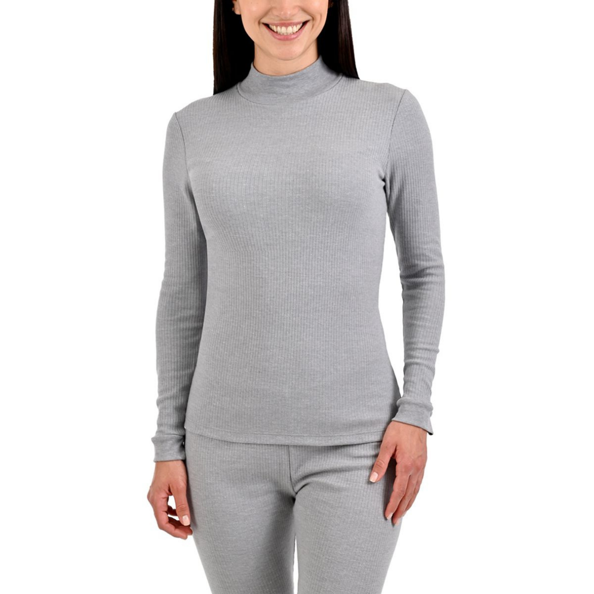Camiseta térmica rib de cuello alto en Gris