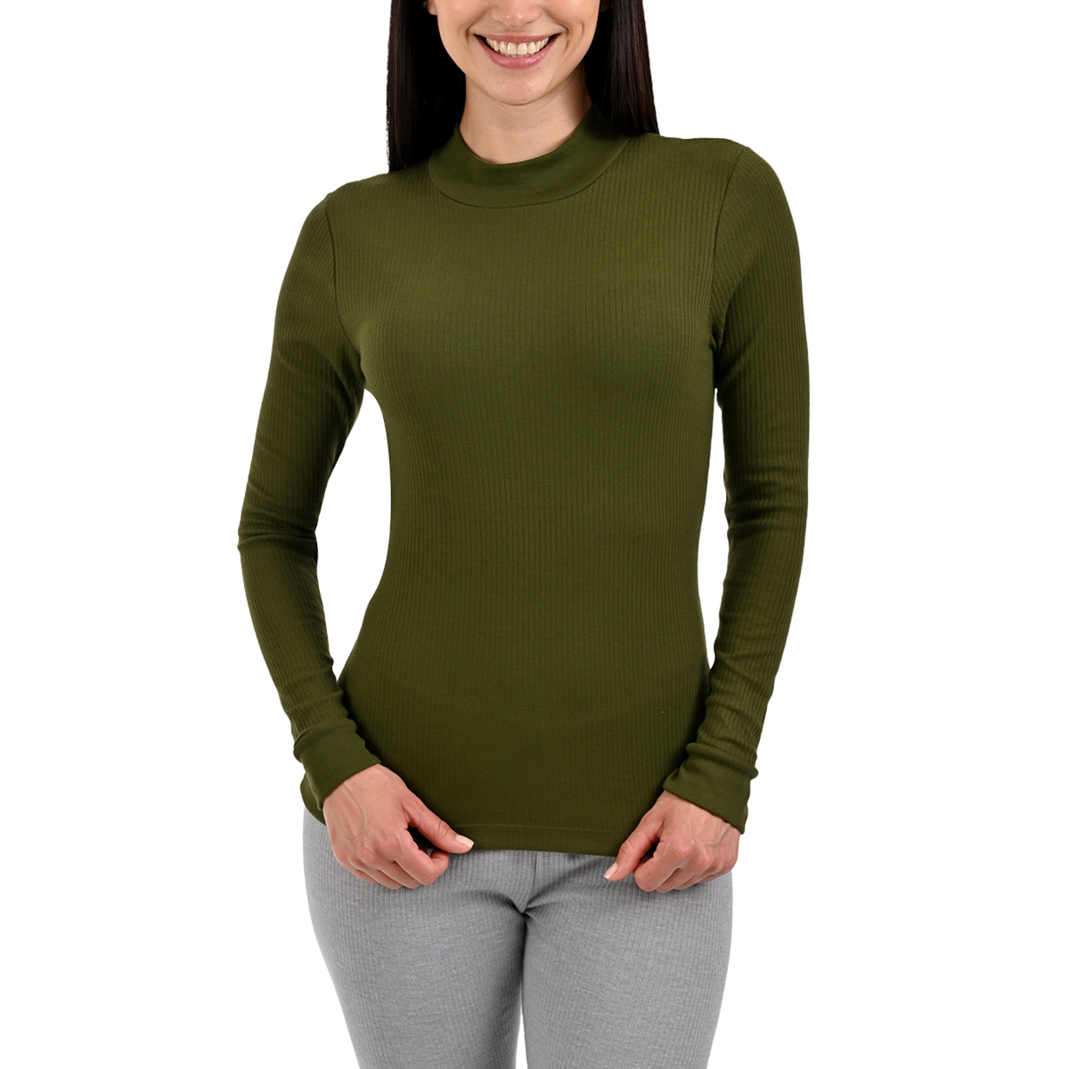 Camiseta térmica rib de cuello alto en Verde