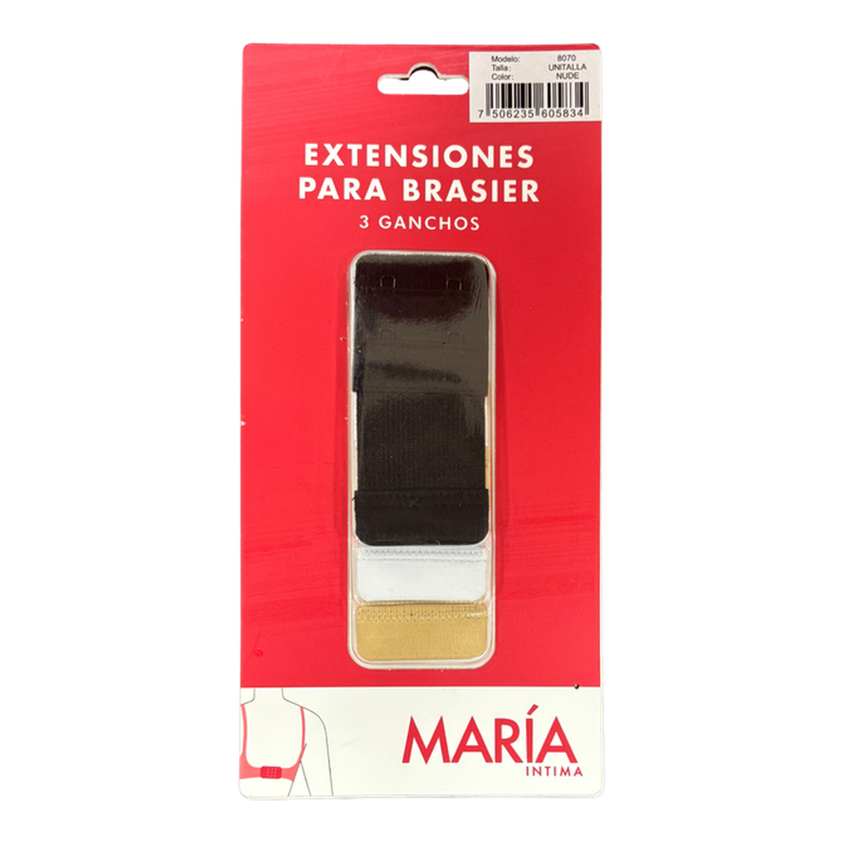 Empaque original de las extensiones para brasier de 2 ganchos María Íntima 8070